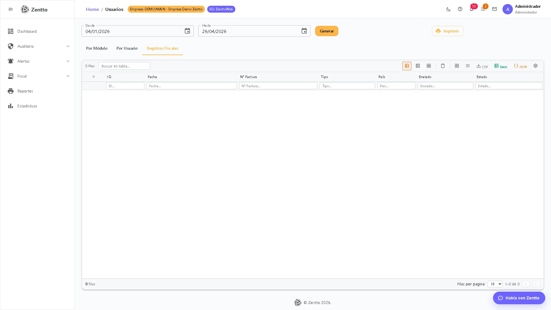 Bitácora por usuario — tab Registros Fiscales