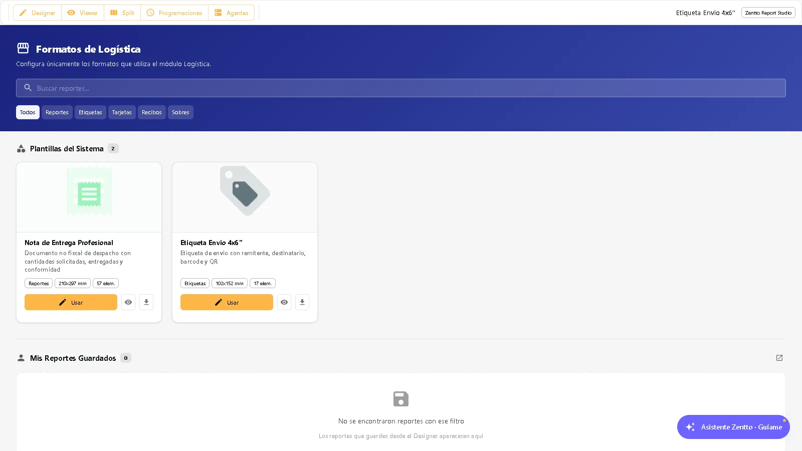 Report Studio filtrado a los formatos del módulo Logística