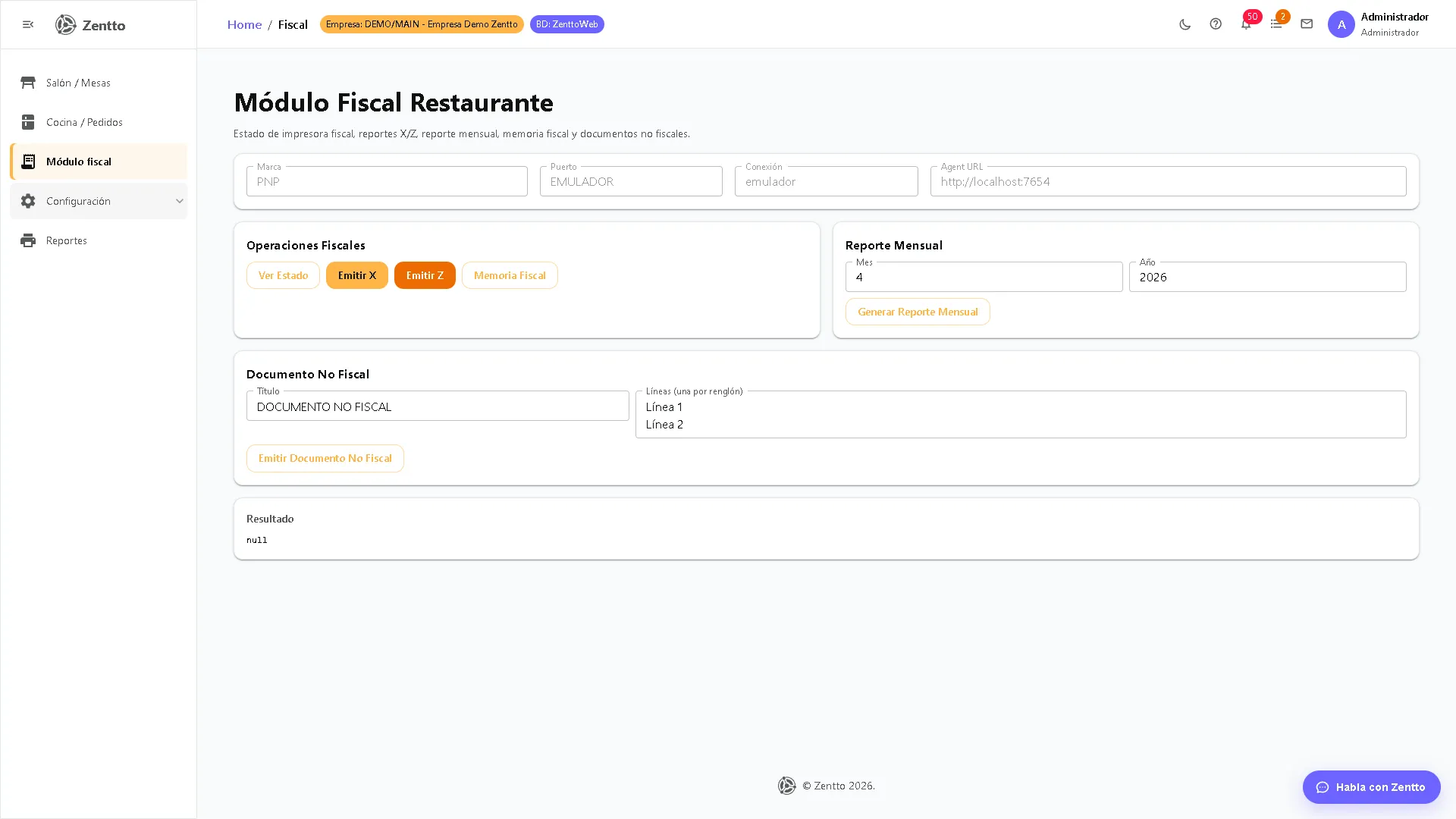 Módulo fiscal — Restaurante