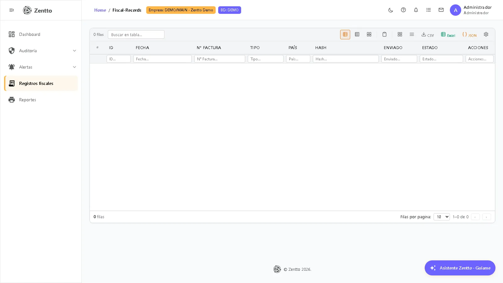Registros fiscales — historial de operaciones con relevancia tributaria
