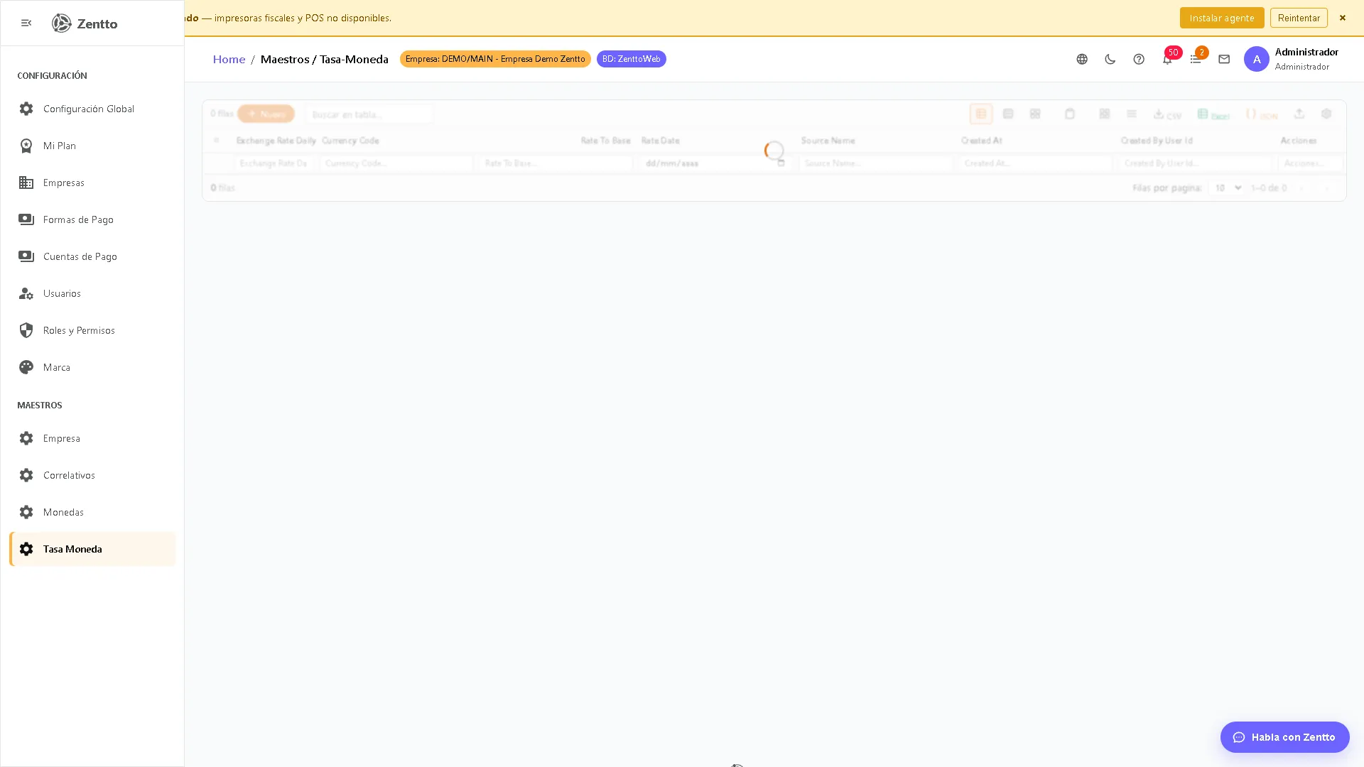 Tasa de moneda — registro de tasas por fecha